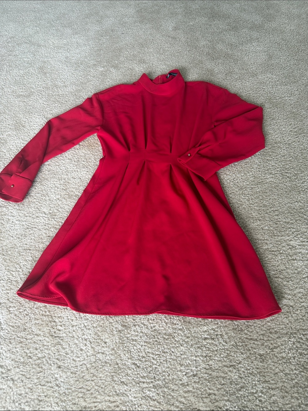 Zara Bright Red Long-Sleeve Fit-and-Flare Dress